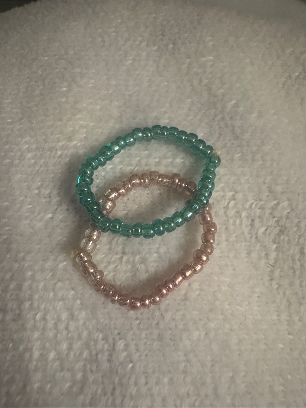 Beaded Stretch Ring Set - Teal & Rose Gold